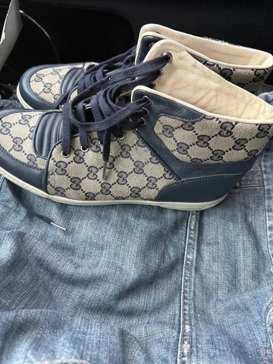Gucci Navy and Cream GG Canvas High-Top Sneakers size 11 US MEN - Picture 2 of 6
